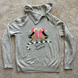 Talbots Christmas Seasons Tweetings Bird Sweater with Zipper Cowl Neck Large